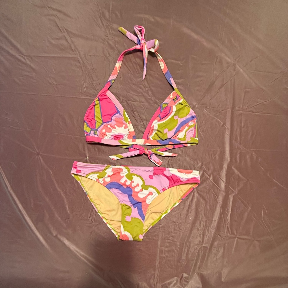 NWOT Vintage Y2K Tibi Pink/Green/White Multicolor Floral Bikini Set Small - Picture 2 of 6